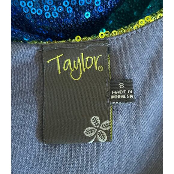 Gabby Skye Blue Green Color Block Sleeveless Sequin Dress, Size 8 - Picture 8 of 11